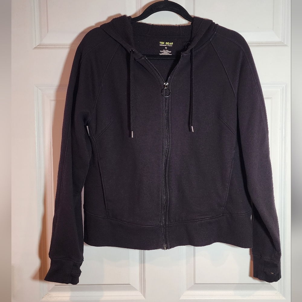 Tek Gear Ultrasoft Fleece Black Zip Up Hooded Sweatshirt Medium